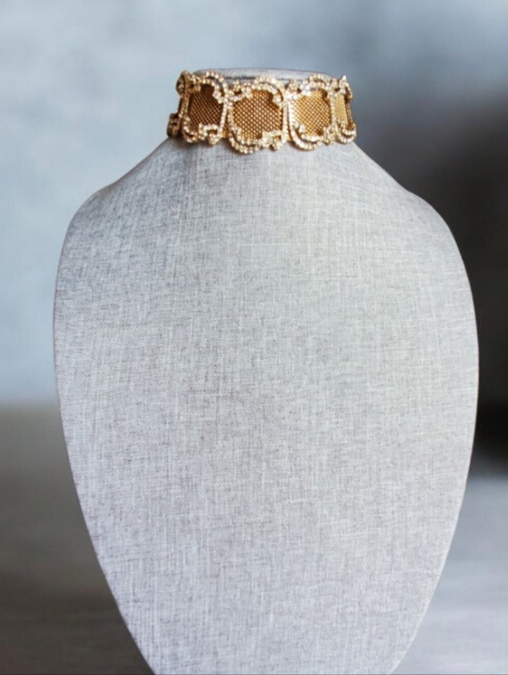 Wide Gold Mesh Sparkle Choker Necklace